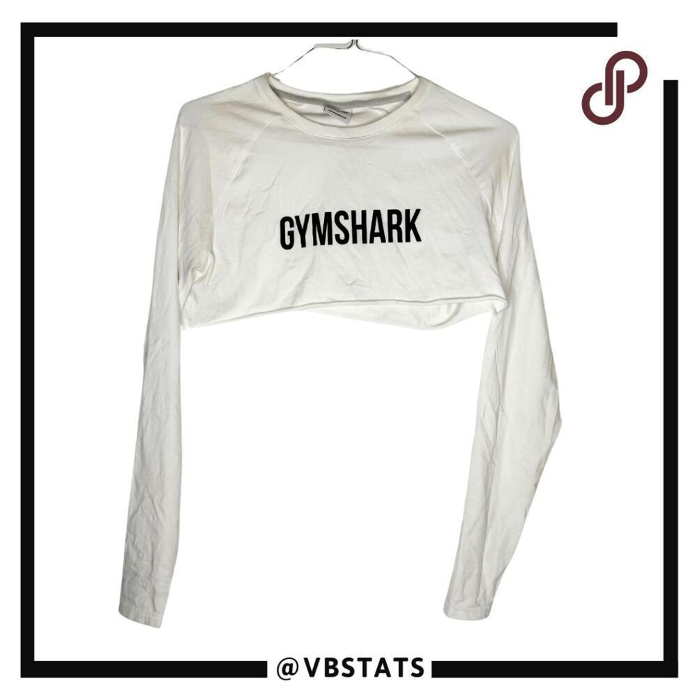 Gymshark Women's Cut Off Long Sleeve Logo Cropped T-Shirt White Black Size Large